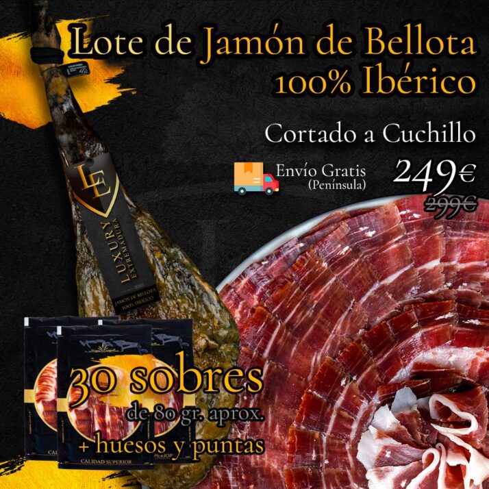 Lote Jamón de Bellota 100% Ibérico Cortado a Cuchillo