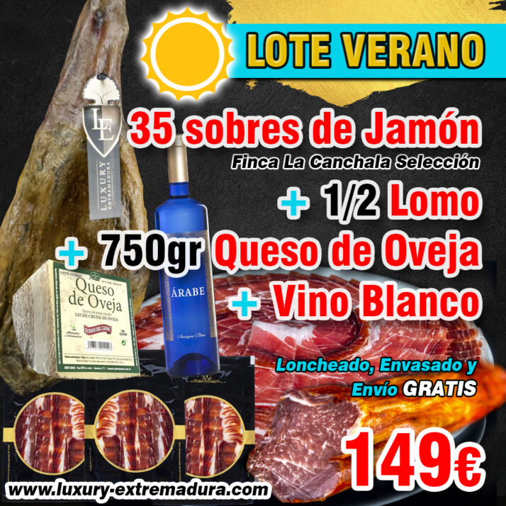 Lote Promoción Verano: Jamón + Lomo + Queso + Vino Blanco