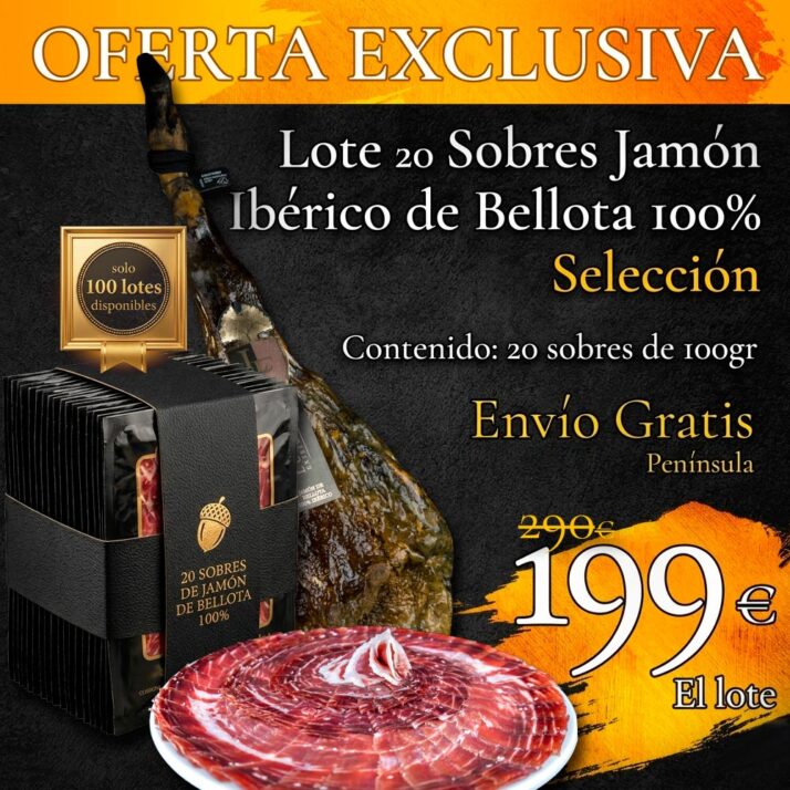 Lote 20 sobres jamón de bellota ibérico 100% bellota