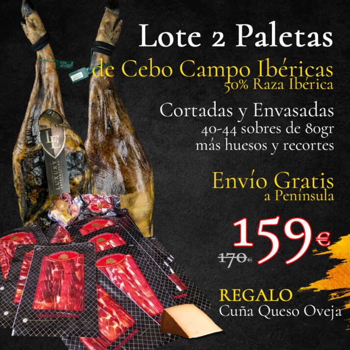 Lote 2 Paletas de Cebo Campo Ibéricas 50% Raza Ibérica + Regalo cuña Queso Oveja