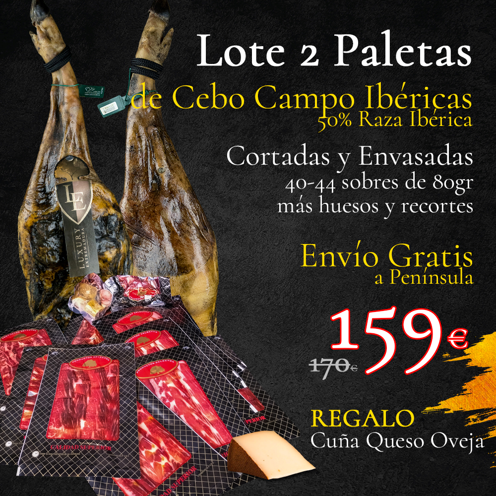 Lote 2 Paletas de Cebo Campo Ibéricas 50% Raza Ibérica + Regalo cuña Queso Oveja